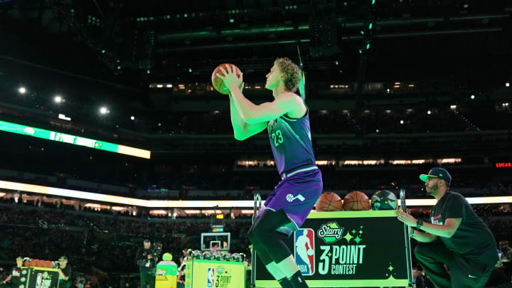 Feb 17, 2024; Indianapolis, IN, USA; Utah Jazz forward Lauri Markkanen (23) shoots the ball during