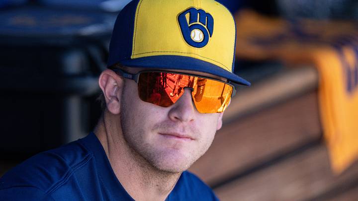 Aug 16, 2026; Los Angeles, California, USA; Milwaukee Brewers shortstop Cooper Pratt (12) during pregame against the Los Angeles Dodgers at Dodger Stadium. Mandatory Credit: Jon Endow-Imagn Images