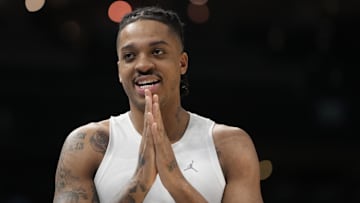 March 23, 2024, Charlotte, NC, USA; North Carolina Tar Heels forward Armando Bacot (5) warms up before playing against the Michigan State Spartans in the second round of the 2024 NCAA Tournament at the Spectrum Center. Mandatory Credit: Bob Donnan-Imagn Images