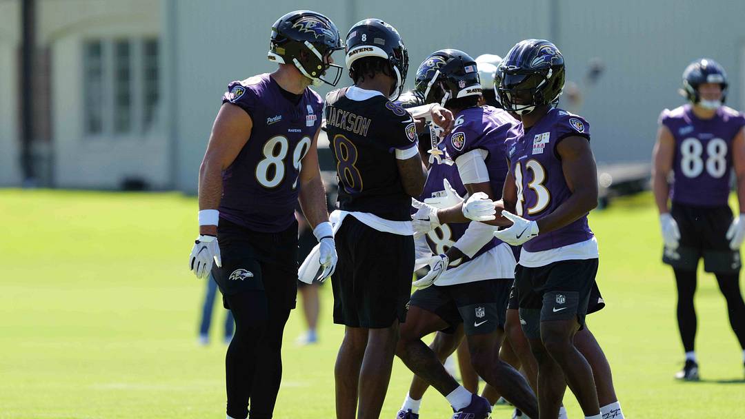 Jul 30, 2026; Owings Mills, MD, USA; Baltimore Ravens quarterback Lamar Jackson (8) calls plays during practice at Under Armour Peformance Center. Mandatory Credit: Mitch Stringer-Imagn Images