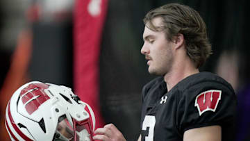 Wisconsin quarterback Carter Smith (3) is shown during spring football practice Thursday, April 3, 2025 in Madison, Wisconsin. Mark Hoffman/Milwaukee Journal Sentinel