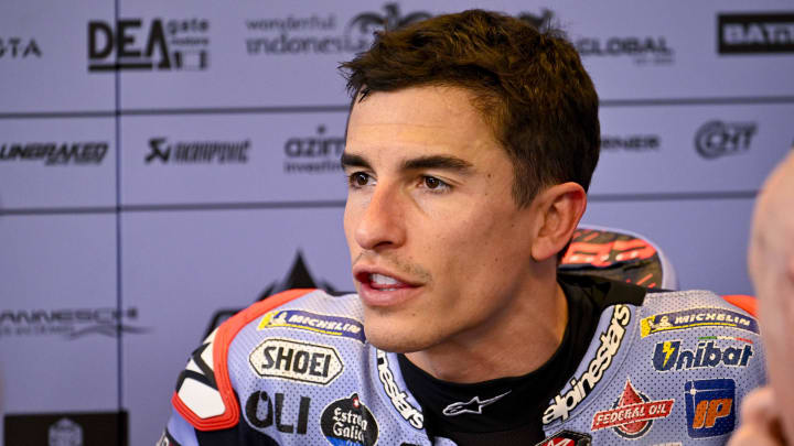 Apr 14, 2024; Austin, TX, USA; Marc Marquez (93) of Spain and Gresini Racing MotoGP before the MotoGP Grand Prix of The Americas at Circuit of The Americas. Mandatory Credit: Jerome Miron-USA TODAY Sports