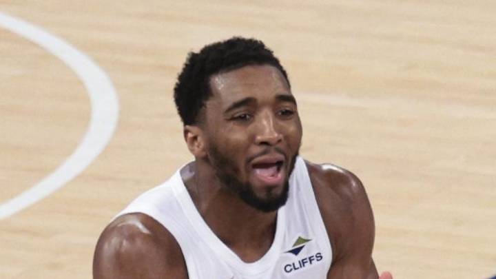 Cleveland Cavaliers guard Donovan Mitchell (45) reacts after being called for a foul during the fourth quarter of game two of the eastern conference finals of the 2026 NBA playoffs at Madison Square Garden on May 21, 2026.