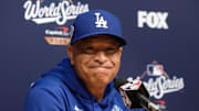 Los Angeles Dodgers manager Dave Roberts (30) speaks in a press conference before game five of the 2025 MLB World Series against the Toronto Blue Jays at Dodger Stadium on Wednesday.