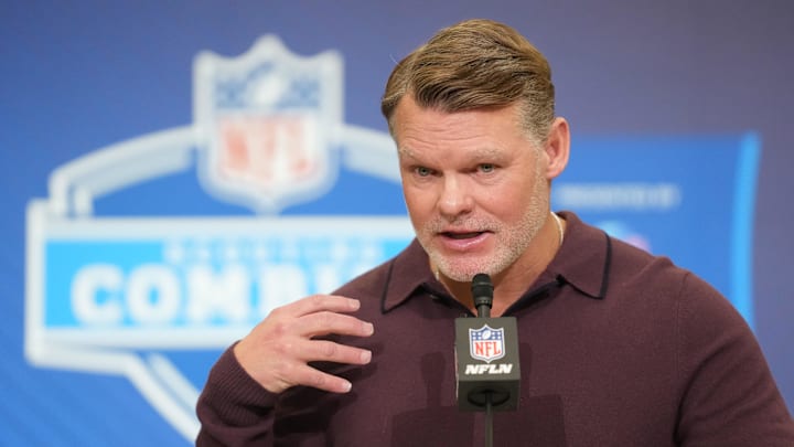 Indianapolis Colts general manager Chris Ballard speaks at the NFL Scouting Combine