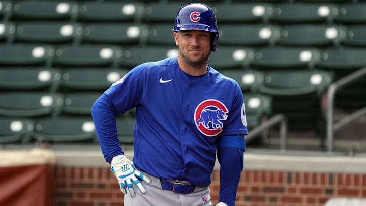 Feb 11, 2026; Mesa, AZ, USA; Chicago Cubs Alex Bregman (3) gets ready to hit during spring training camp at Sloan Park. Mandatory Credit: Rick Scuteri-Imagn Images