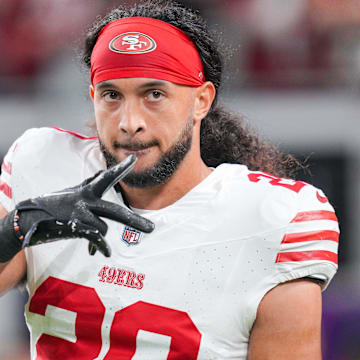 Oct 23, 2023; Minneapolis, Minnesota, USA; San Francisco 49ers safety Talanoa Hufanga (29) before the game against the Minnesota Vikings at U.S. Bank Stadium. 