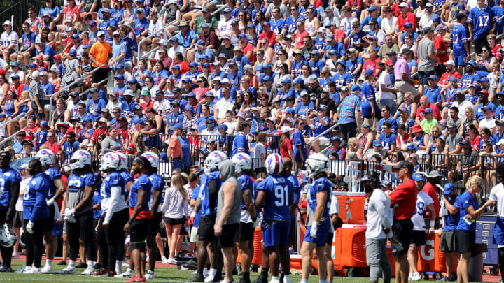 Fans pack into the stands at St. John Fisher University for a Sunday afternoon practice at Buffalo Bills training camp.