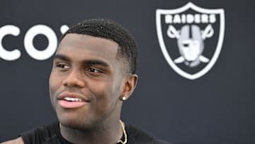 Jun 10, 2025; Henderson, NV, USA; Las Vegas Raiders cornerback Jakorian Bennett #0 speaks to the media during Las Vegas Raiders Minicamp at Intermountain Health Performance Center. Mandatory Credit: Candice Ward-Imagn Images