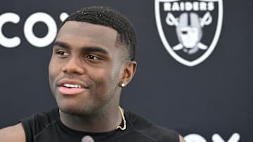 Jun 10, 2025; Henderson, NV, USA; Las Vegas Raiders cornerback Jakorian Bennett #0 speaks to the media during Las Vegas Raiders Minicamp at Intermountain Health Performance Center. Mandatory Credit: Candice Ward-Imagn Images