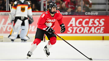 Potential future Penn State men's hockey forward Gavin McKenna at the 2025 IIHF World Junior Championship