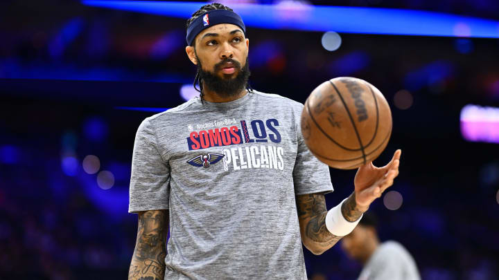 Mar 8, 2024; Philadelphia, Pennsylvania, USA; New Orleans Pelicans forward Brandon Ingram (14) warms up before the game against the Philadelphia 76ers at Wells Fargo Center.