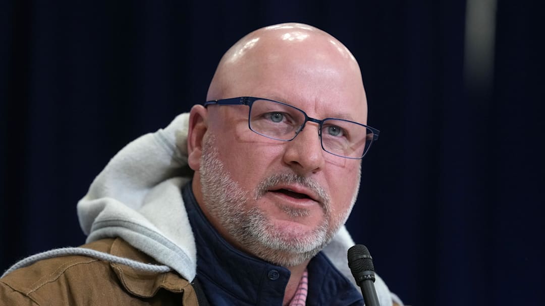 Feb 24, 2026; Indianapolis, IN, USA; Los Angeles Chargers general manager Joe Hortiz speaks at the NFL Scouting Combine at the Indiana Convention Center. Mandatory Credit: Kirby Lee-Imagn Images