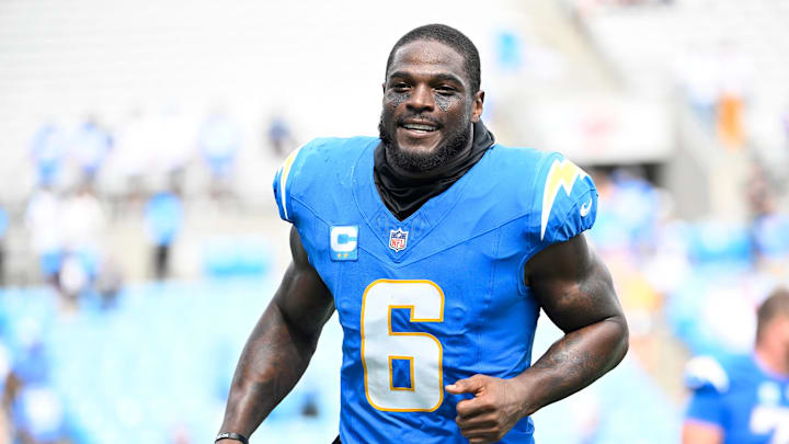 Los Angeles Chargers linebacker Denzel Perryman after the game at Bank of America Stadium. Los Angeles Chargers linebacker Denzel Perryman after the game at Bank of America Stadium.