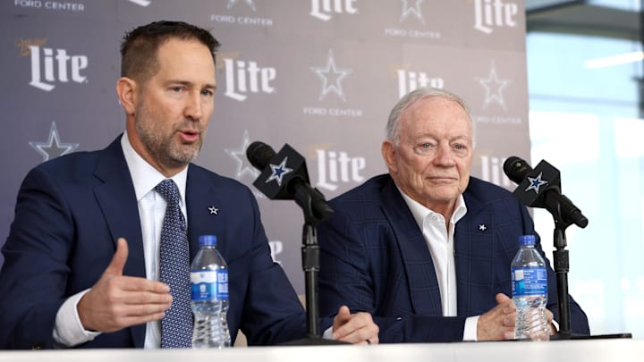 Cowboys coach Brian Schottenheimer and team owner Jerry Jones will have to find ways to win in 2025 without star edge rusher Micah Parsons.