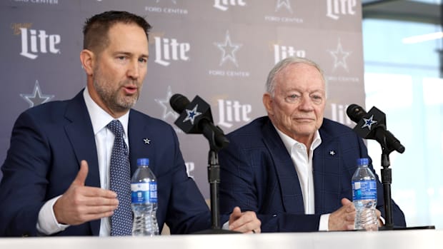 Dallas Cowboys Head Coach Brian Schottenheimer and owner Jerry Jones speak to the media 