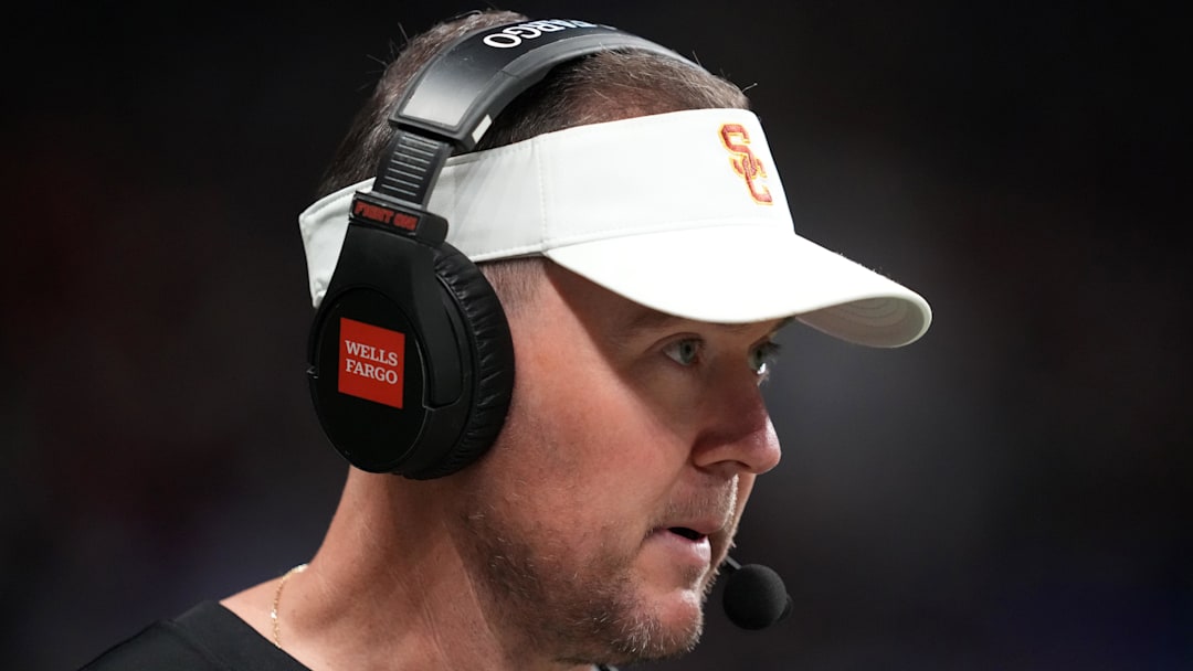 Dec 30, 2025; San Antonio, TX, USA; Southern California Trojans head coach Lincoln Riley watches in the first half against the TCU Horned Frogs during the Alamo Bowl at Alamodome. 