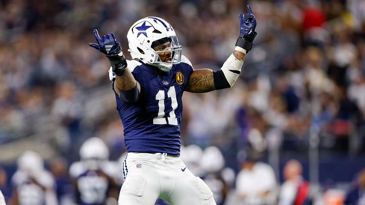 Nov 28, 2024; Arlington, Texas, USA; Dallas Cowboys linebacker Micah Parsons (11) celebrates after a sack during the third quarter against the New York Giants at AT&T Stadium. Mandatory Credit: Andrew Dieb-Imagn Images Nov 28, 2024; Arlington, Texas, USA; Dallas Cowboys linebacker Micah Parsons (11) celebrates after a sack during the third quarter against the New York Giants at AT&T Stadium. Mandatory Credit: Andrew Dieb-Imagn Images