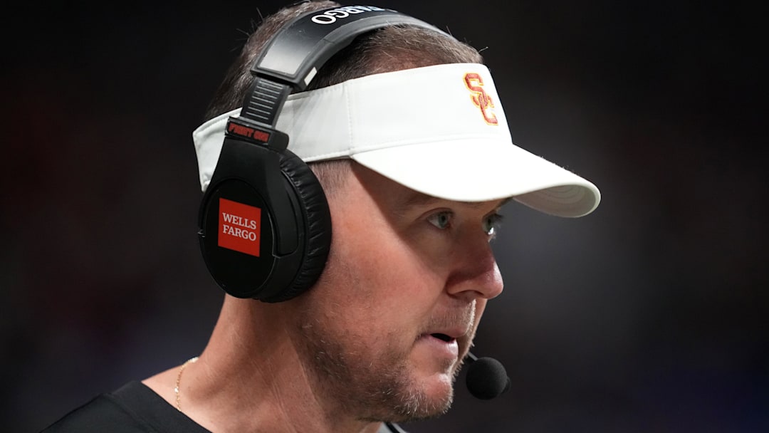 Dec 30, 2025; San Antonio, TX, USA; Southern California Trojans head coach Lincoln Riley watches in the first half against the TCU Horned Frogs during the Alamo Bowl at Alamodome