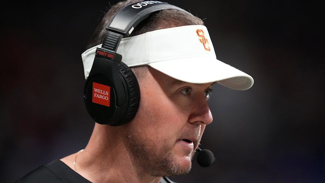 Dec 30, 2025; San Antonio, TX, USA; Southern California Trojans head coach Lincoln Riley watches in the first half against the TCU Horned Frogs during the Alamo Bowl at Alamodome. Dec 30, 2025; San Antonio, TX, USA; Southern California Trojans head coach Lincoln Riley watches in the first half against the TCU Horned Frogs during the Alamo Bowl at Alamodome.
