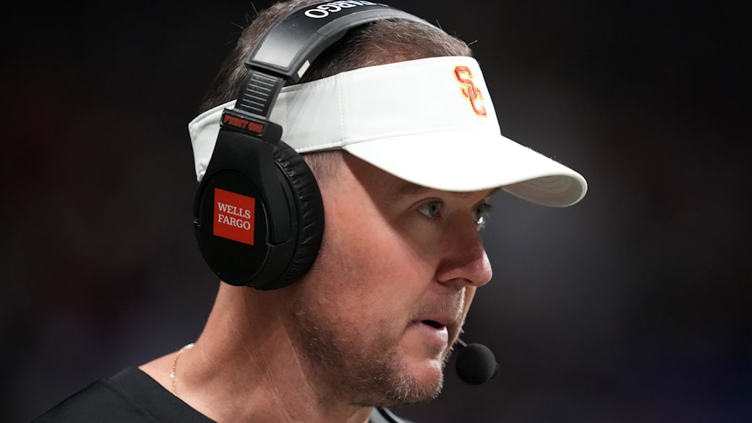 Dec 30, 2025; San Antonio, TX, USA; Southern California Trojans head coach Lincoln Riley watches in the first half against the TCU Horned Frogs during the Alamo Bowl at Alamodome. 