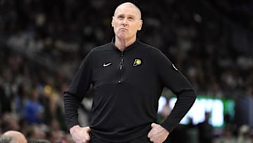 Apr 30, 2024; Milwaukee, Wisconsin, USA;  Indiana Pacers head coach Rick Carlisle looks on during the third quarter against the Milwaukee Bucks during game five of the first round for the 2024 NBA playoffs at Fiserv Forum. Mandatory Credit: Jeff Hanisch-Imagn Images
