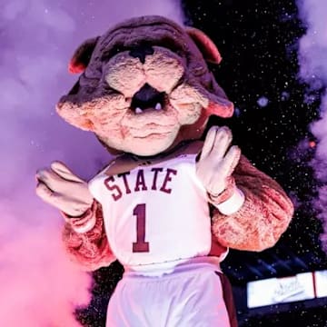 Mississippi State Mascot Bully during the game between the North Alabama Lions and the Mississippi State Bulldogs at Humphrey Coliseum in Starkville, MS.