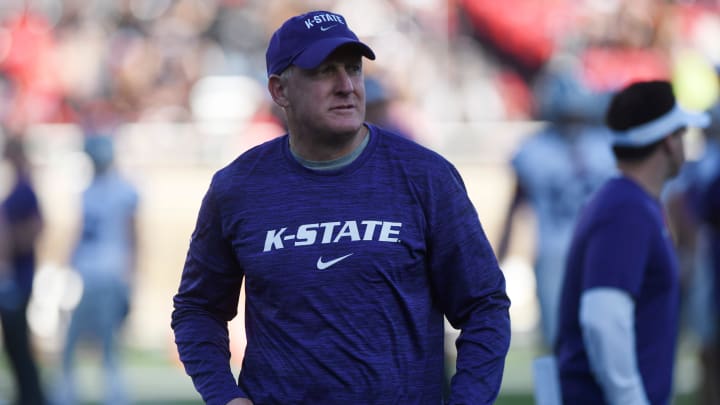 Kansas State's head coach Chris Klieman walks along the sidelines before the game against Texas Tech, Saturday, Oct. 14, 2023, at Jones AT&T Stadium.