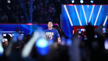 John Cena during the Men’s Royal Rumble match during the WWE Royal Rumble at Lucas Oil Stadium. 