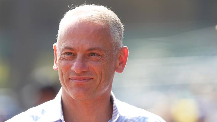 Sep 17, 2025; Pittsburgh, Pennsylvania, USA;  Chicago Cubs president Jed Hoyer in attendance before the Pittsburgh Pirates host the Cubs at PNC Park. Mandatory Credit: Charles LeClaire-Imagn Images