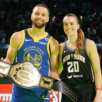 Sabrina Ionescu and Steph Curry competed in a three-point challenge in Indianapolis last year