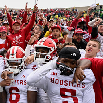 The Hoosiers celebrate after beating the Ducks.