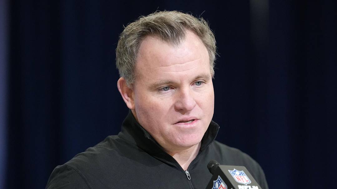 Feb 25, 2026; Indianapolis, IN, USA; Tennessee Titans general manager Mike Borgonzi speaks during the NFL Scouting Combine at the Indiana Convention Center. Mandatory Credit: Kirby Lee-Imagn Images