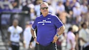 Sep 20, 2025; Fort Worth, Texas, USA;  TCU Horned Frogs head coach Sonny Dykes looks on before the game against the SMU Mustangs at Amon G. Carter Stadium. Mandatory Credit: Jerome Miron-Imagn Images