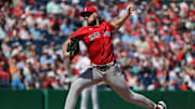 Feb 28, 2025; Clearwater, Florida, USA;  Boston Red Sox starting pitcher Garrett Crochet (35) throws a pitch during the first inning against the Philadelphia Phillies at BayCare Ballpark. Mandatory Credit: Kim Klement Neitzel-Imagn Images