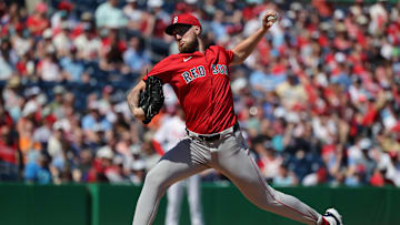 Feb 28, 2025; Clearwater, Florida, USA;  Boston Red Sox starting pitcher Garrett Crochet (35) throws a pitch during the first inning against the Philadelphia Phillies at BayCare Ballpark. Mandatory Credit: Kim Klement Neitzel-Imagn Images