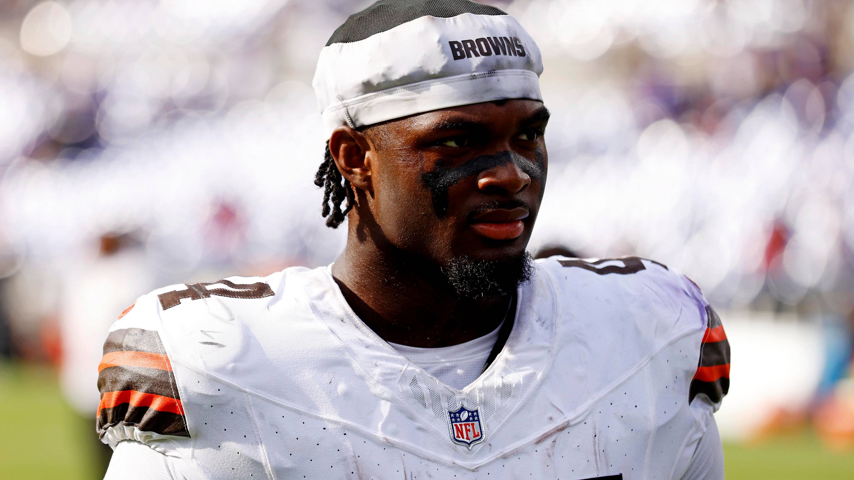 Sep 14, 2025; Baltimore, Maryland, USA; Cleveland Browns tight end Harold Fannin Jr. (44) after the game against the Baltimore Ravens at M&T Bank Stadium. Mandatory Credit: Peter Casey-Imagn Images