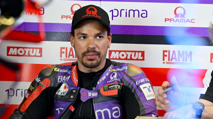 Apr 14, 2024; Austin, TX, USA; Franco Morbidelli (21) of Italy and Prima Pramac Racing before the MotoGP Grand Prix of The Americas at Circuit of The Americas. Mandatory Credit: Jerome Miron-Imagn Images