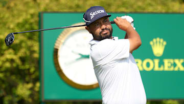 JJ Spaun plays his shot from the first tee during the first round of the U.S. Open. 