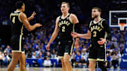 Purdue Boilermakers guard Fletcher Loyer (2), guard Braden Smith (3) and forward Trey Kaufman-Renn (4) 