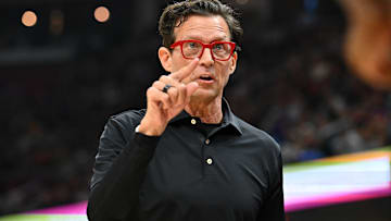 Atlanta Hawks head coach Quin Snyder reacts against the Cleveland Cavaliers.