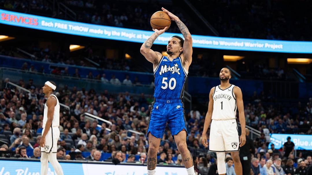 Mar 13, 2024; Orlando, Florida, USA; Orlando Magic guard Cole Anthony (50) shoots the technical foul