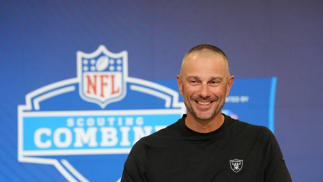Feb 24, 2026; Indianapolis, IN, USA; Las Vegas Raiders general manager John Spytek speaks at the NFL Scouting Combine at the Indiana Convention Center. Mandatory Credit: Kirby Lee-Imagn Images