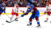 Nov 9, 2024; Denver, Colorado, USA; Colorado Avalanche center Nathan MacKinnon (29) shoots and scores in the second period against the Carolina Hurricanes at Ball Arena. Mandatory Credit: Ron Chenoy-Imagn Images