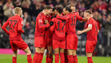 Bayern Munich players celebrate against RB Leipzig 