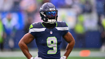 Dec 22, 2024; Seattle, Washington, USA; Seattle Seahawks running back Kenneth Walker III (9) during warmups before the game against the Minnesota Vikings at Lumen Field. Mandatory Credit: Steven Bisig-Imagn Images