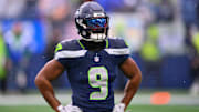 Seattle Seahawks running back Kenneth Walker III during warmups before the game against the Minnesota Vikings.