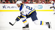 St. Louis Blues left wing Brandon Saad skates against the Calgary Flames.