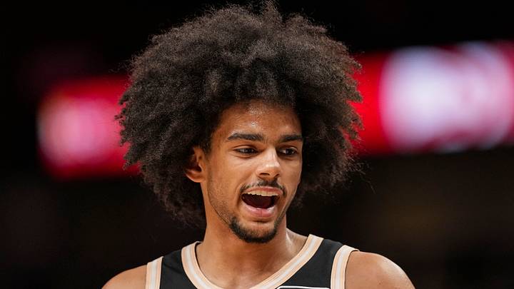 Atlanta Hawks forward Asa Newell (14) on the court against the Washington Wizards during the second half at State Farm Arena on February 26, 2026.