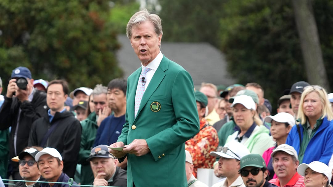 Fred Ridley, chairman of Augusta National Golf Club speaks on the first tee during the first round of the Masters Tournament. Mandatory Credit: Kyle Terada-Imagn Images